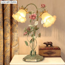 GobekUsa Pastoral Metal Flared Nightstand Lamp with Flower Decoration - Green