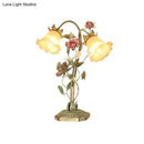 GobekUsa Pastoral Metal Flared Nightstand Lamp with Flower Decoration - Green