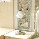 GobekUsa Pastoral Metal Flared Nightstand Lamp with Flower Decoration - Green