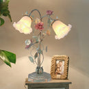 GobekUsa Pastoral Metal Flared Nightstand Lamp with Flower Decoration - Green
