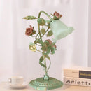 GobekUsa Pastoral Metal Flared Nightstand Lamp with Flower Decoration - Green