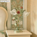 GobekUsa Pastoral Metal Flared Nightstand Lamp with Flower Decoration - Green