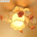 GobekUsa Korean Garden Ruffle Semi Flush Mount Lamp - Elegant Flower Deco, White Frosted Glass Ceiling Light