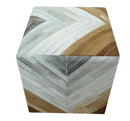 Genuine Leather Pouf Gray and Brown Modern Stripes Design