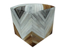 Genuine Leather Pouf Gray and Brown Modern Stripes Design