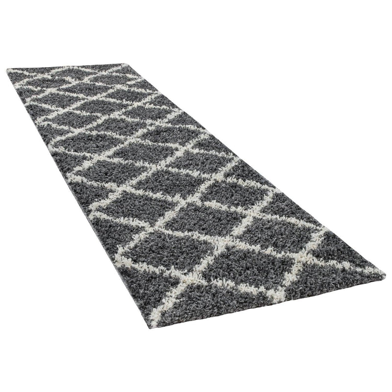Shag Rug Dark Gray with Diamond Pattern Scandi Design