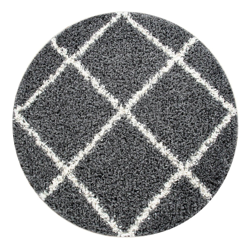Shag Rug Dark Gray with Diamond Pattern Scandi Design