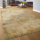 Shag Rug High Pile In Gold For Bedroom & Living Room Fluffy Glossy Pastel Yarn