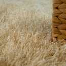 Shag Rug High Pile In Gold For Bedroom & Living Room Fluffy Glossy Pastel Yarn