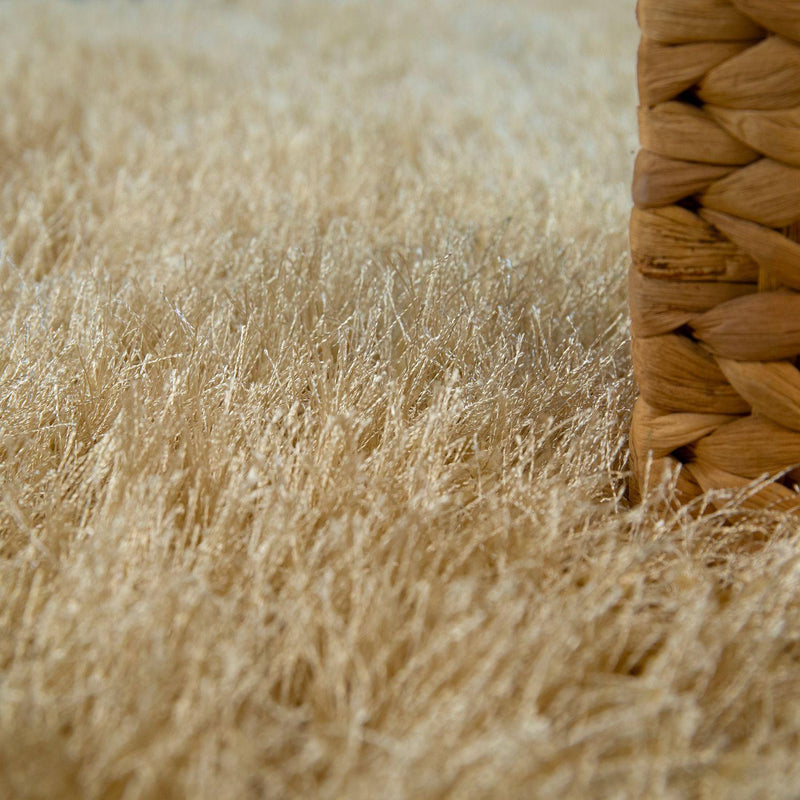 Shag Rug High Pile In Gold For Bedroom & Living Room Fluffy Glossy Pastel Yarn