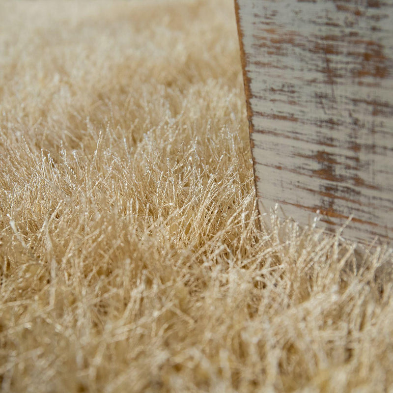 Shag Rug High Pile In Gold For Bedroom & Living Room Fluffy Glossy Pastel Yarn