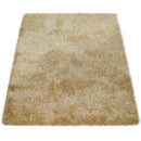 Shag Rug High Pile In Gold For Bedroom & Living Room Fluffy Glossy Pastel Yarn