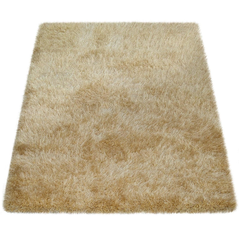 Shag Rug High Pile In Gold For Bedroom & Living Room Fluffy Glossy Pastel Yarn