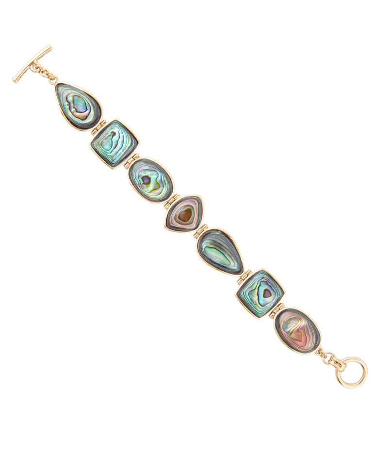 Shapes of Blue and Green Abalone Golden Link Bracelet