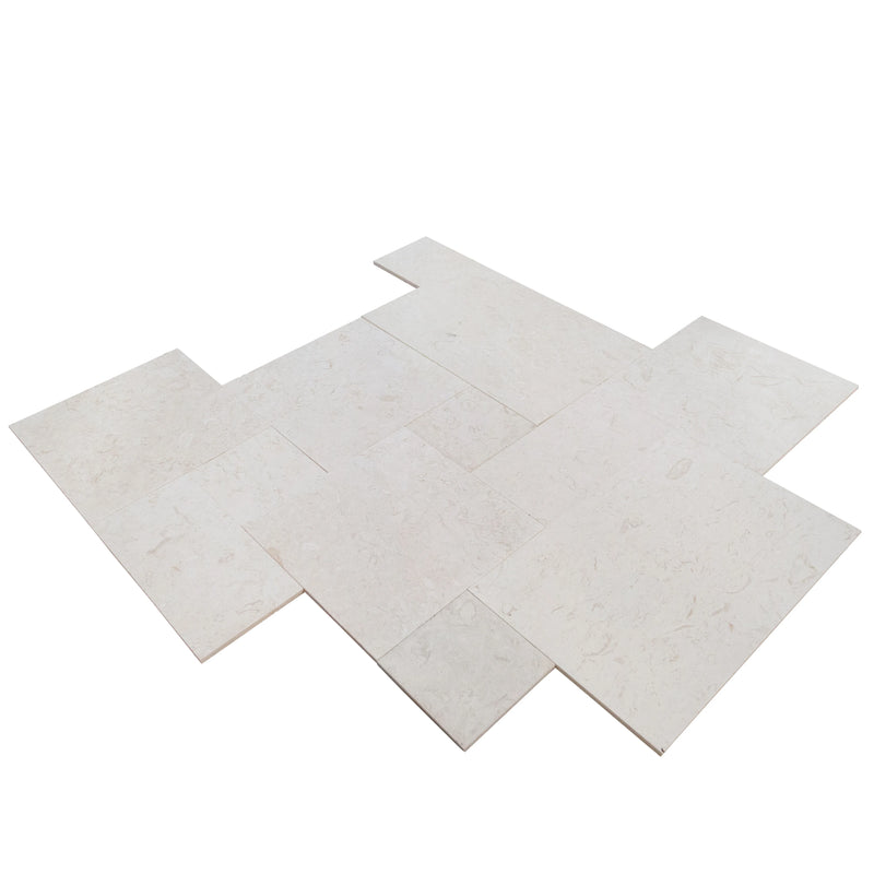 Shell Stone White Fossil Limestone Tumbled Pattern Set Tiles Floor and Wall Tile