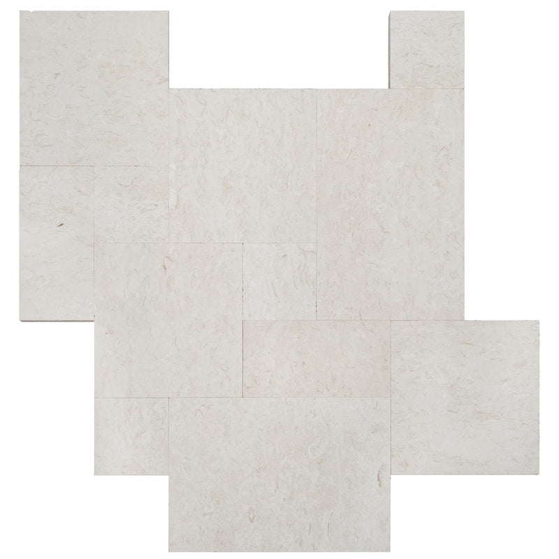 Shell Stone White Fossil Limestone Tumbled Pattern Set Tiles Floor and Wall Tile