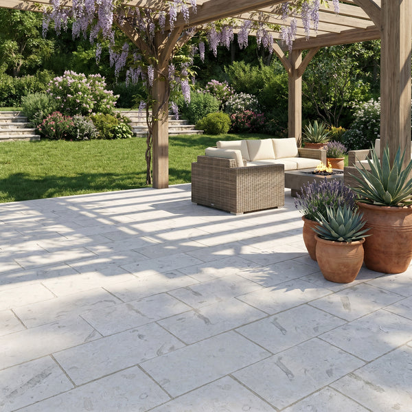 Shell Stone Limestone White Tumbled Patio Pavers 18x36 Inches