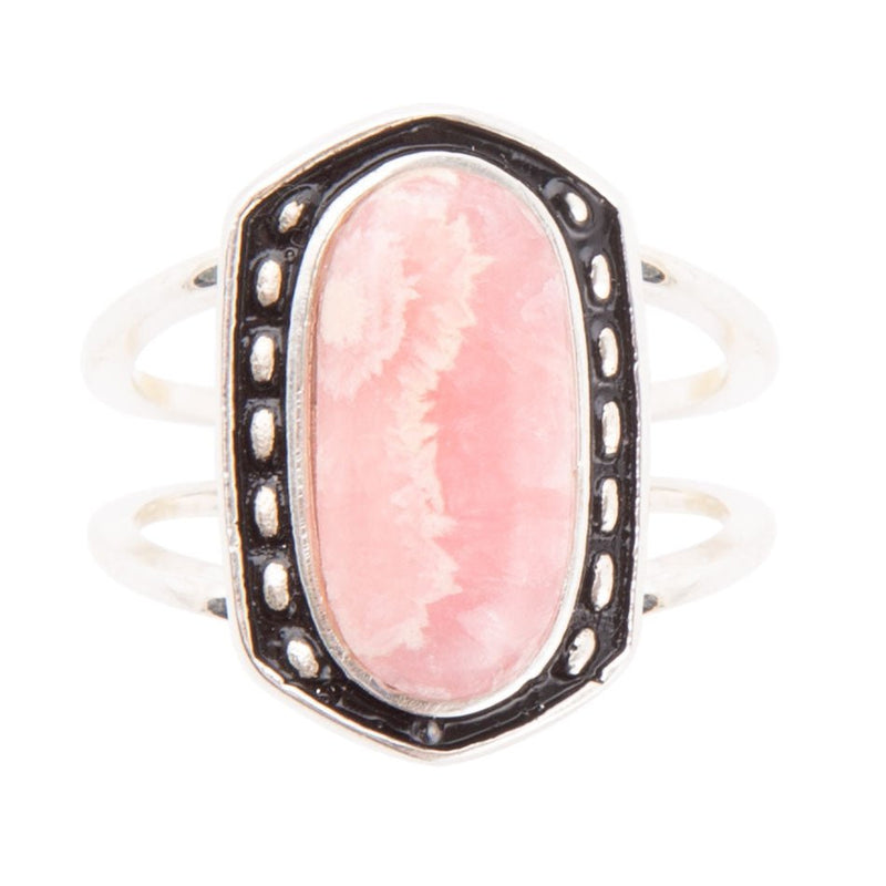 Shielded Pink Rhodonite and Sterling Silver Ring