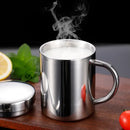 Shiny stainless steel double wall coffee mug kitchen travel cup by Decorbites