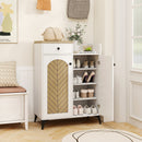 2-Door Shoe Rack Organizer with Drawer and 6 Removable Shelves-White