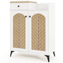 2-Door Shoe Rack Organizer with Drawer and 6 Removable Shelves-White