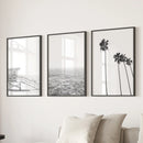 Black White Coastal Wall Art Set: Palms, Ocean, Lifeguard by Wall Art Set