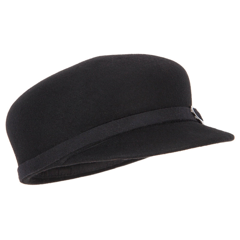 Women's Silver Buckle Accented Band Trim Round Top Crown Wool Newsboy Cap