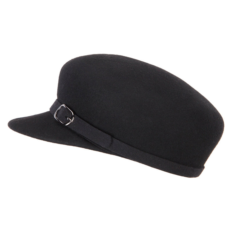 Women's Silver Buckle Accented Band Trim Round Top Crown Wool Newsboy Cap