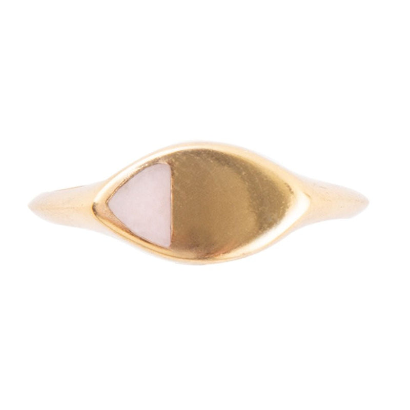 Signet Triangle Pink Opal and Bronze Ring