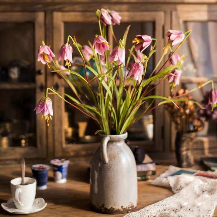 Faux Silk Fritillaries Lily Flower Stem in Pink or Purple 26" Tall