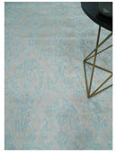 Silky 8x10 Silver and Aqua Handmade Floral Design Art Silk Area Rug by The Rug Decor