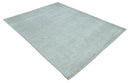 Silky 8x10 Silver and Aqua Handmade Floral Design Art Silk Area Rug by The Rug Decor