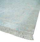 Silky 8x10 Silver and Aqua Handmade Floral Design Art Silk Area Rug by The Rug Decor
