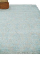 Silky 8x10 Silver and Aqua Handmade Floral Design Art Silk Area Rug by The Rug Decor