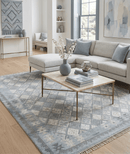 Silver and Beige Wool Viscose Dhurrie Area Rug Modern Geometric Flat Woven