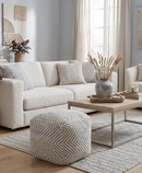 Silver and Beige Modern Leather Chenille Pouf 18 Inch Square by The Rug Decor