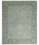 Oushak Wool Area Rug Silver and Brown - Hand-Knotted Traditional Floral