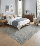 Oushak Wool Area Rug Silver and Brown - Hand-Knotted Traditional Floral