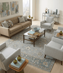 Oushak Wool Area Rug Silver and Brown - Hand-Knotted Traditional Floral