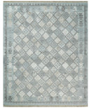 Silver and Beige Modern Geometrical Dhurrie Wool and Viscose Rug