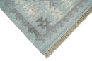 Silver and Beige Modern Geometrical Dhurrie Wool and Viscose Rug