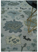Silver Gray Oushak Hand Knotted Wool Area Rug - Traditional Multi Size