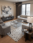 Silver and Ivory Genuine Leather Area Rug - Handmade Premium