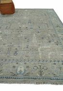Silver and Olive 8x10 Antique Hand Knotted Turkish Design Area Rug