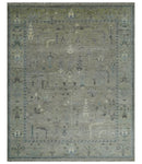 Silver and Olive 8x10 Antique Hand Knotted Turkish Design Area Rug
