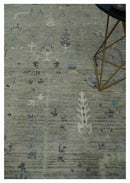 Silver and Olive 8x10 Antique Hand Knotted Turkish Design Area Rug