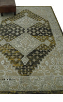 Silver, Beige, Olive and Charcoal Hand Knotted Traditional Heriz 5x8 wool Area Rug
