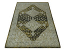 Silver, Beige, Olive and Charcoal Hand Knotted Traditional Heriz 5x8 wool Area Rug