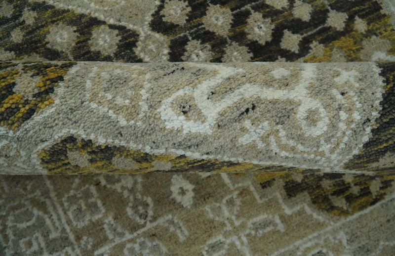 Silver, Beige, Olive and Charcoal Hand Knotted Traditional Heriz 5x8 wool Area Rug