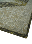 Silver, Beige, Olive and Charcoal Hand Knotted Traditional Heriz 5x8 wool Area Rug